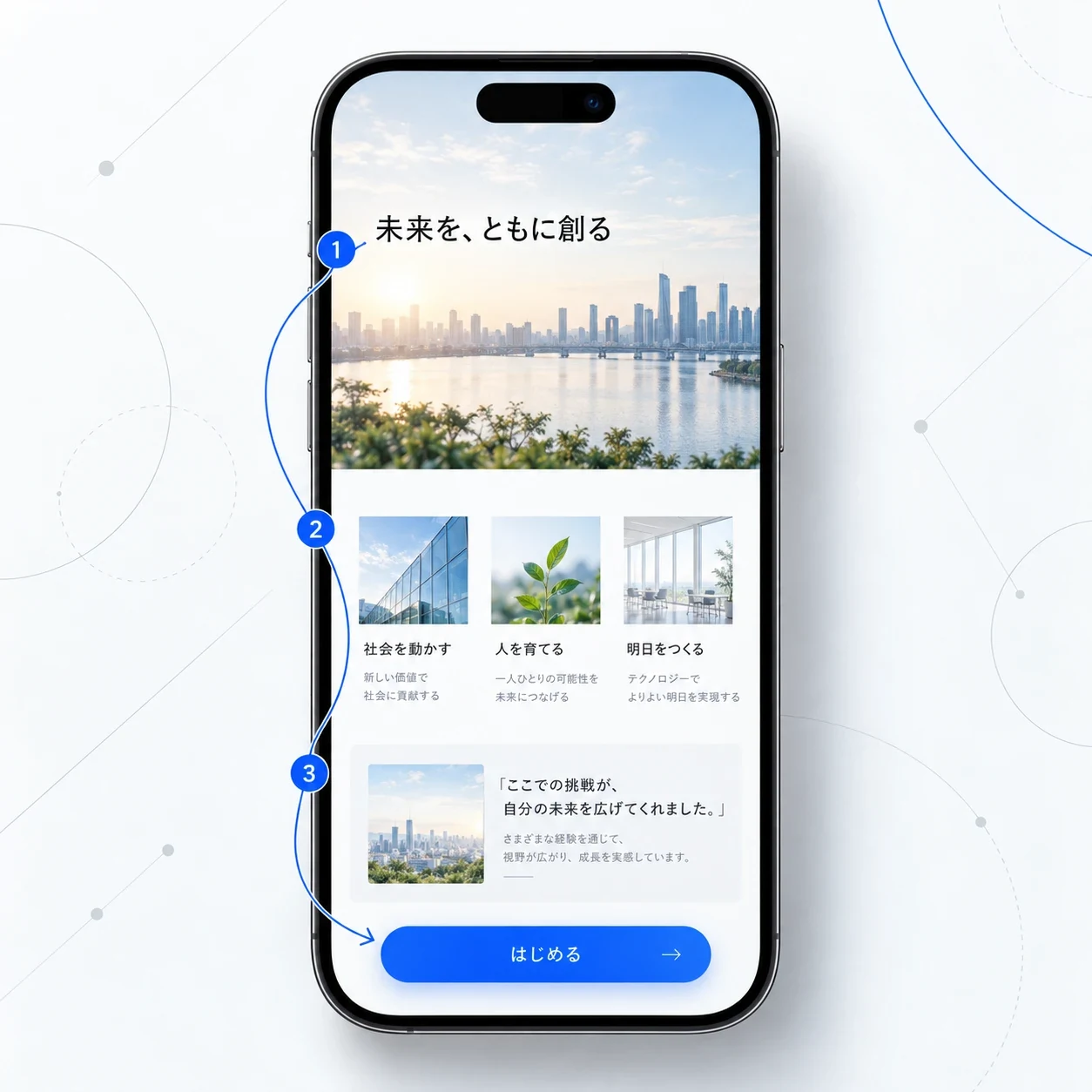 スマートフォンのLPを、上から下へ、迷わずボタンまで導く流れ